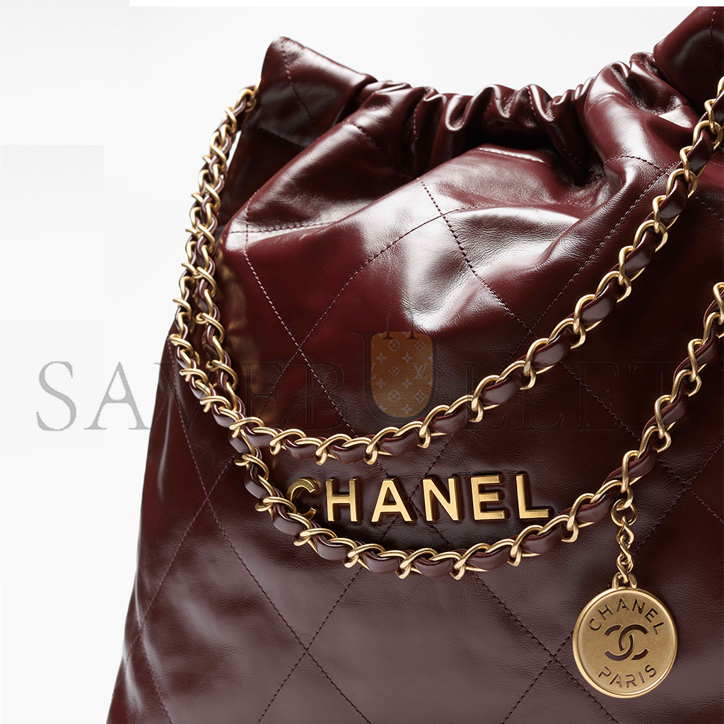 Ch*el master 22 handbag shiny calfskin & gold-tone metal as3261 (42*36*8cm)